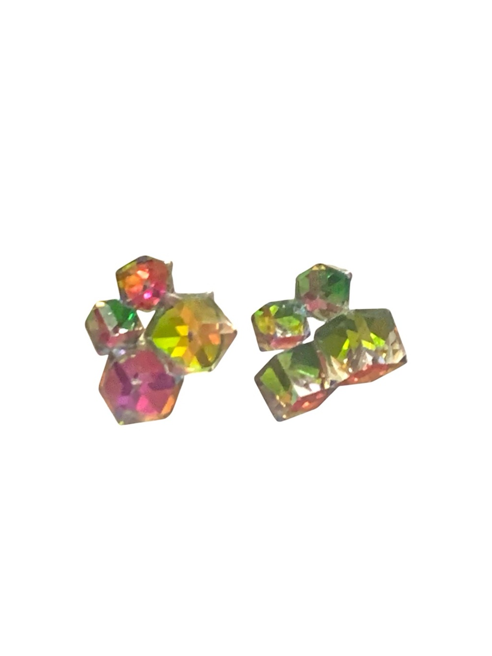 Source Unknown Pink Green Gold Iridescent Crystal Cluster Stud Earrings